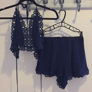 Navy Two-Piece with Halter and Shorts